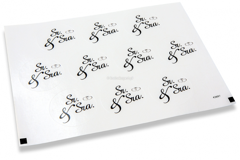 Naklejki na koperty na zaproszenia ślubne - Sr. i Sra., czarny