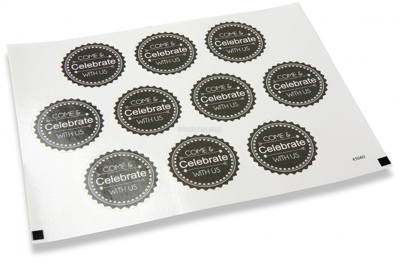 Naklejki na koperty na zaproszenia na imprezę - come & celebrate with us