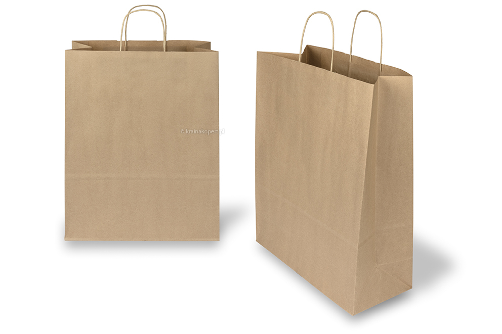 Papierowe torby ze skręcanym uchwytem - brązowy, 320 x 140 x 420 mm, 100 g