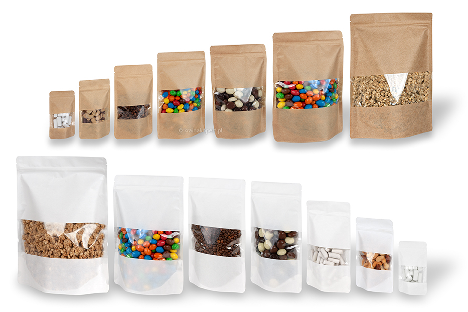 Stojące woreczki kraft z okienkiem