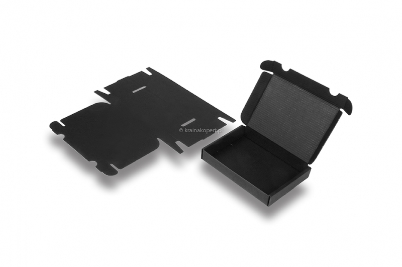 Czarne składane kartony wysyłkowe - z czarnym wnętrzem, 160 x 120 x 25 mm