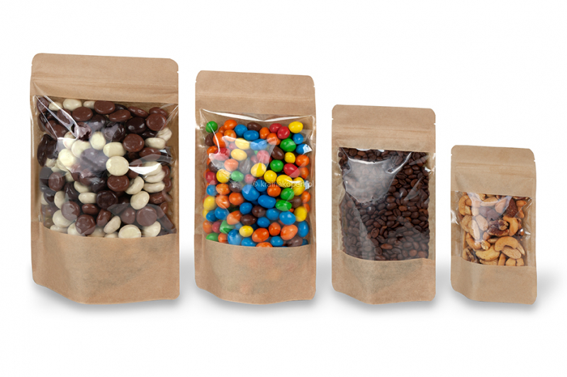 Stojące woreczki kraft z dużym okienkiem