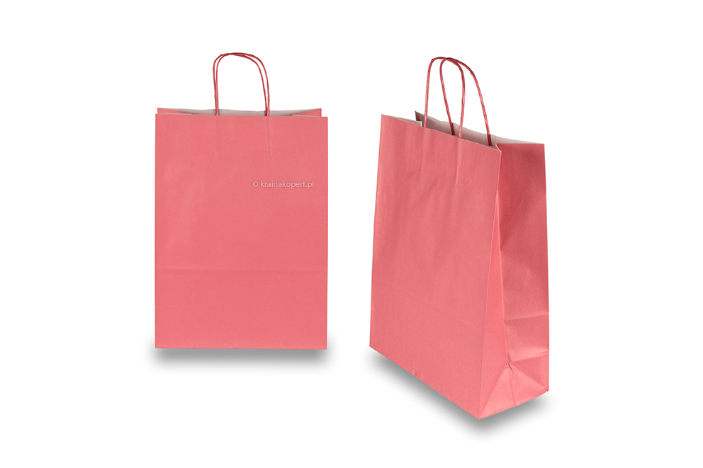 Papierowe torby ze skręcanym uchwytem - aksamitnoczerwony, 260 x 120 x 350 mm, 90 g
