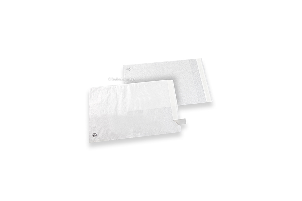 Białe pergaminowe torebki z paskiem klejącym - 130 x 150 mm