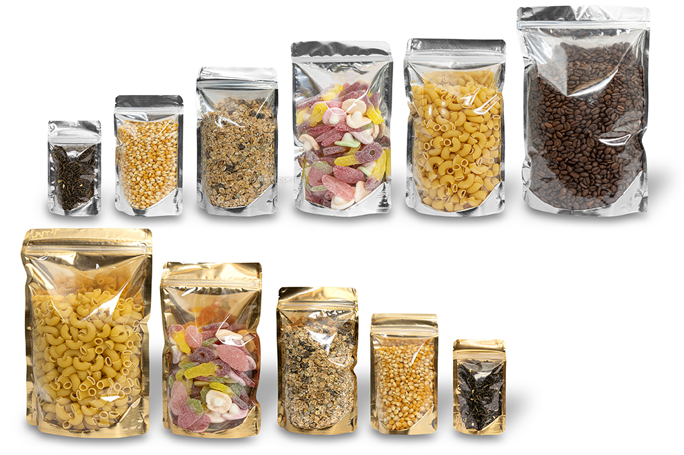 Stojące woreczki przezroczyste metalizowane - złoty metalizowany i srebrny metalizowany